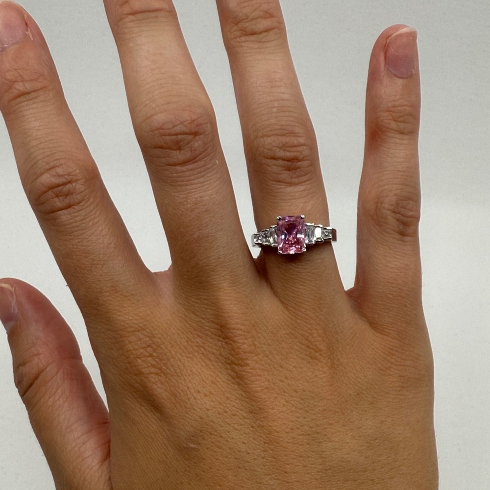 Pink Stone Silver Costume Travel Ring